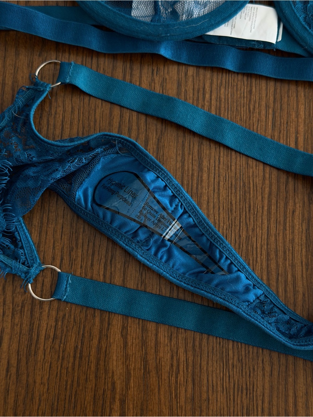 NWT Nasty Gal Here’s the Scoop Lace Strappy Teal Lace Underwire Bra & Thong - Picture 3 of 4